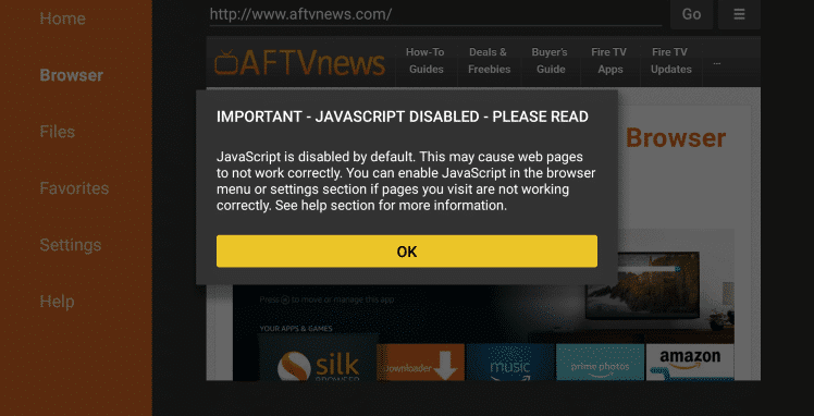 Click on 'Ok' JavaScript enabled message.