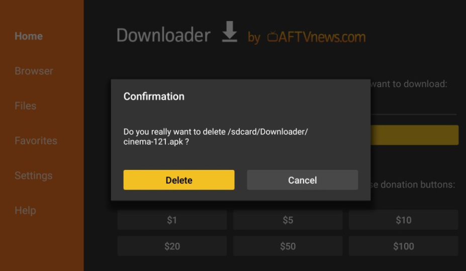 Delete Cinema HD APK on Firestick