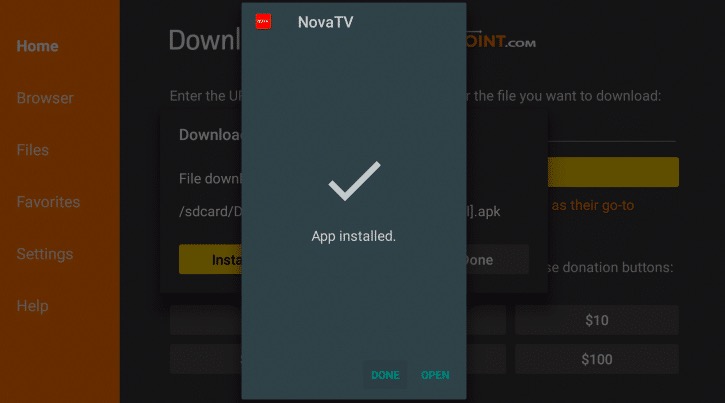 Nova TV APK Installed on FireStick