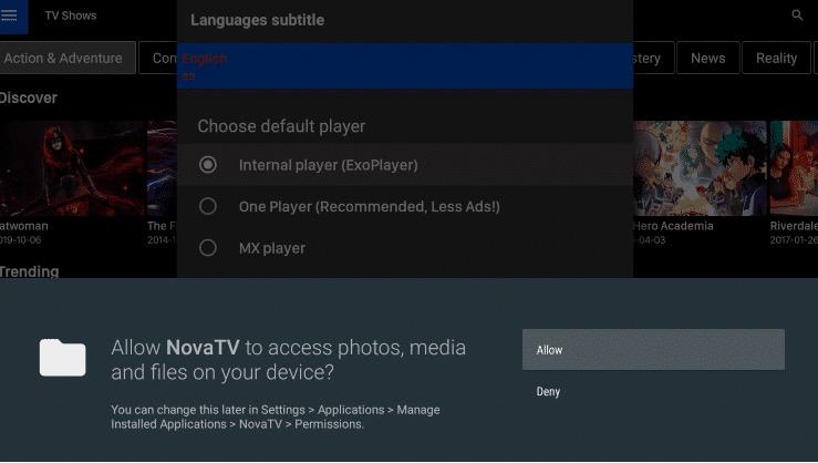 Nova TV App Interface