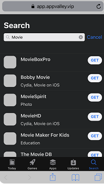 Search 'MovieBox Pro Free' - AppValley
