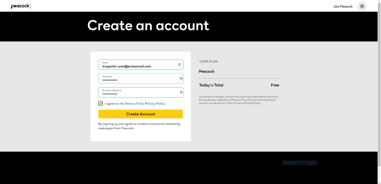 CREATE ACCOUNT PEACOCK TV