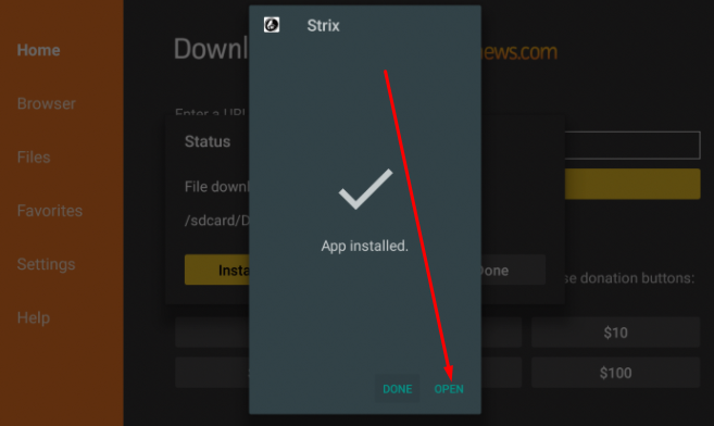 Strix App Download Finished on FireStick