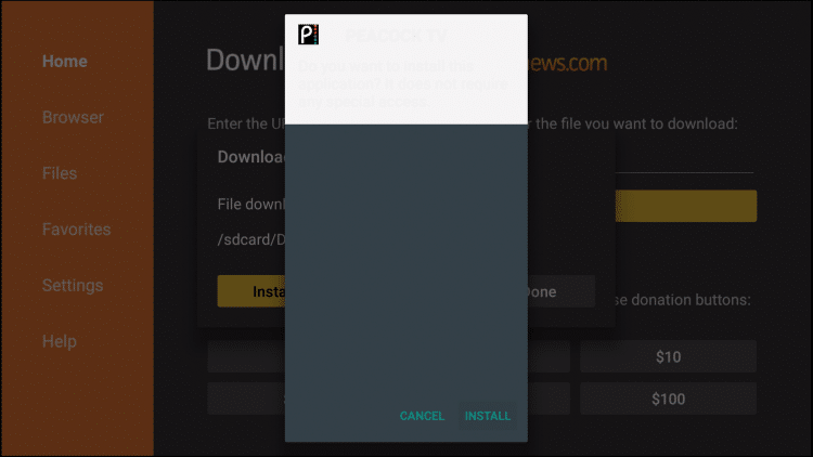 click install peacock tv firestick