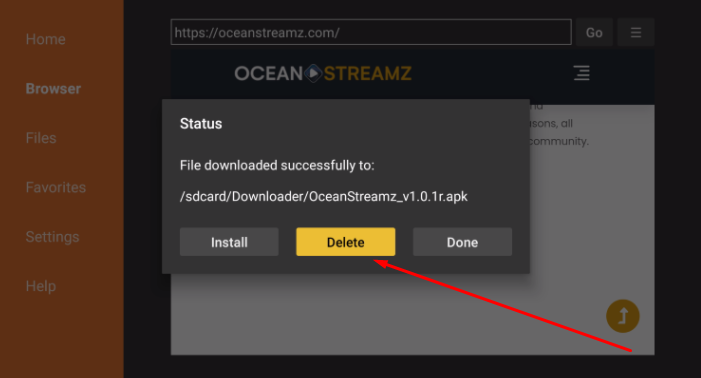 Delete Ocean Streamz APK on FireStick to Get more Storage